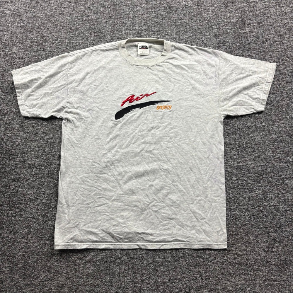 Vintage 1990s Tultex Air Sports Embroidered Graphic Grey T-Shirt Size XL